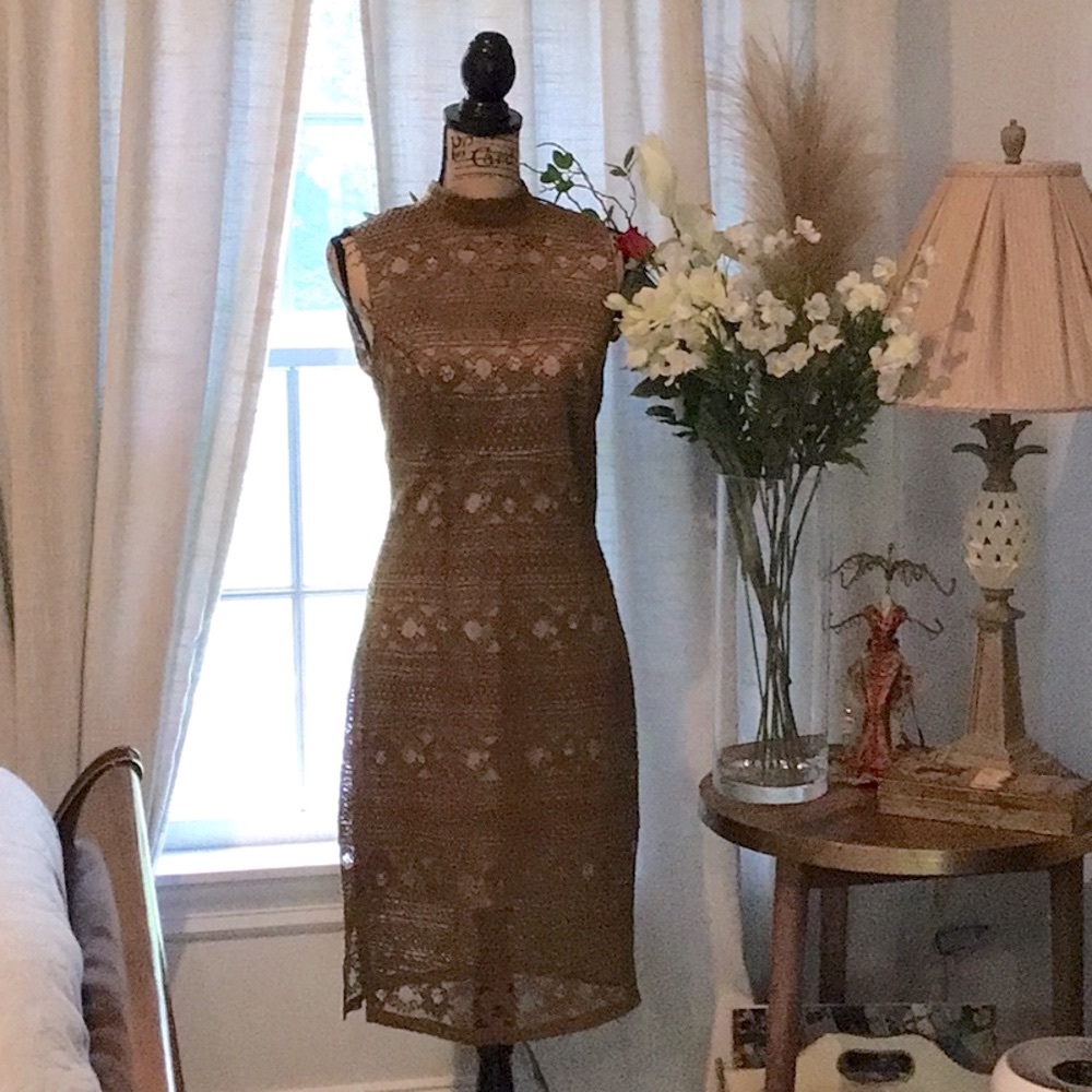 Olive lace cocktail dress